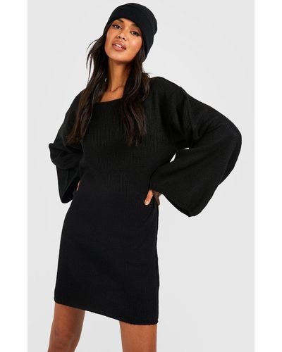Boohoo Oversized Wide Sleeve Sweater Dress - Black
