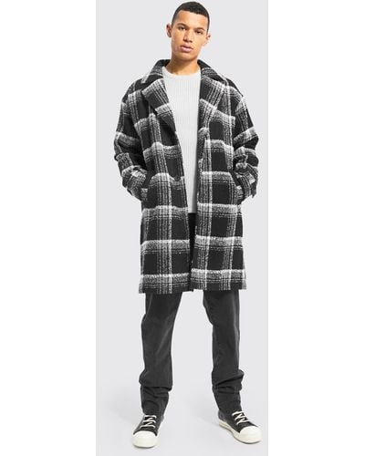 BoohooMAN Tall Wool Look Flannel Belted Overcoat - Blue