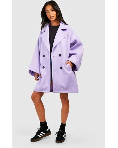 Boohoo Petite Wool Look Oversized Cocoon Coat - Purple