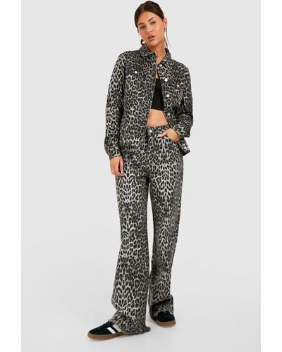 Boohoo Leopard Print Denim Jacket - Marrón