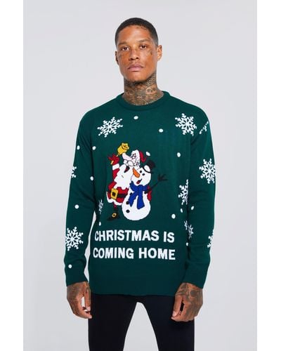 Boohoo Christmas Is Coming Home Football Christmas Sweater - Green
