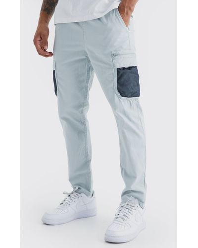 BoohooMAN Elasticated Waist Comfort Mesh Pocket Cargo Trouser - Blue
