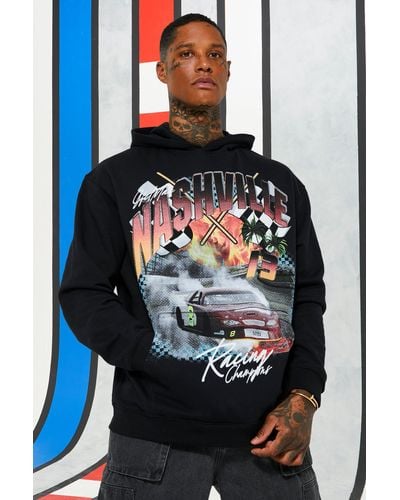 BoohooMAN Oversized Car Graphic Hoodie - Blue