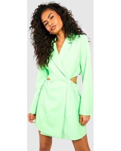 Boohoo Neon Ruched Tie Side Blazer Dress - Green