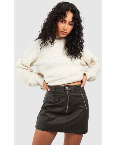 Boohoo Vintage Look Zip Detail Faux Leather Mini Skirt - Black