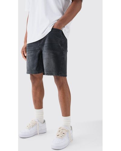Boohoo Relaxed Rigid Denim Shorts In Charcoal - Gray