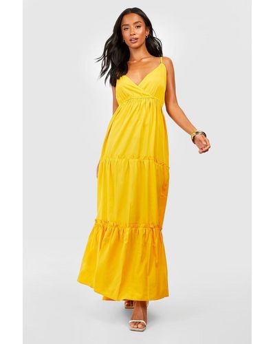 Boohoo Petite Woven Wrap Tiered Maxi Dress - Yellow