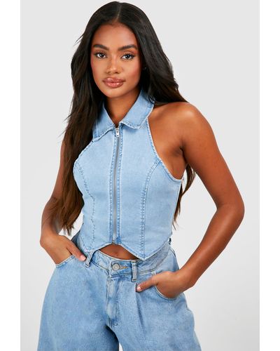 Boohoo Zip Through Denim Tank - Blue