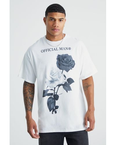 BoohooMAN Oversized Rose Graphic T-shirt - White