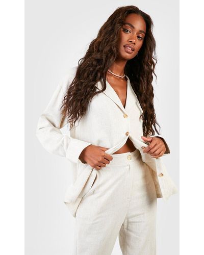 Boohoo Linen Mix Relaxed Fit Long Sleeve Shirt - White