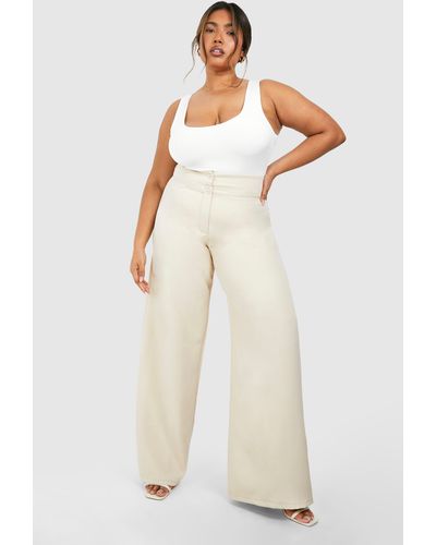 Boohoo Plus Woven Button Detail Tailored Trouser - Blanco