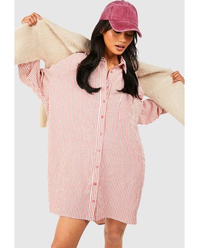 Boohoo Seersucker Stripe Ultimate Oversized Shirt Dress - Pink