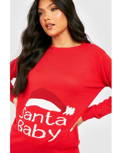 Boohoo Maternity 'santa Baby' Christmas Sweater - Red