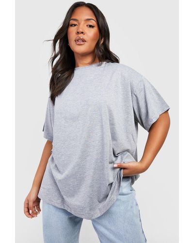 Boohoo Camiseta Plus De Algodón Básica Súper Oversize Con Cuello De Caja - Gris