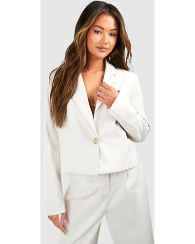 Boohoo Boxy Relaxed Fit Longline Crop Blazer - White
