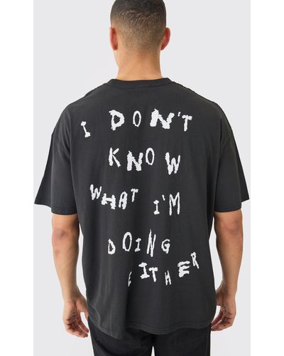 BoohooMAN Oversized I Don't Know What I'm Doing Either Slogan T-shirt - Schwarz
