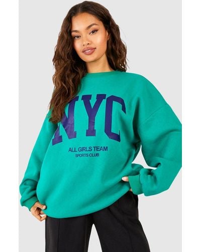 Boohoo Nyc Slogan Half Zip Oversized Sweatshirt - Blue