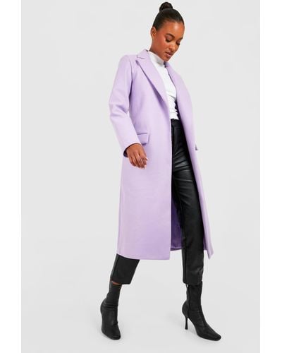 Boohoo Tall Double Breasted Pocket Wool Look Coat - Purple