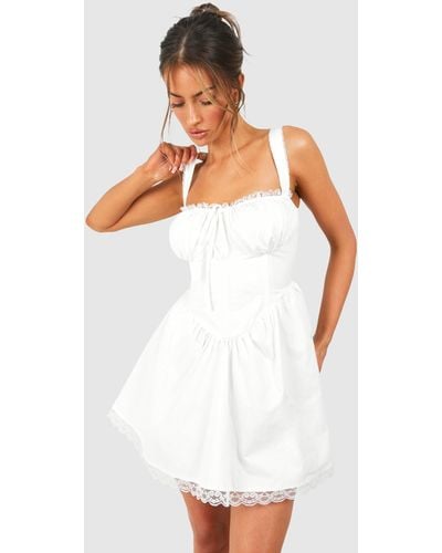 Boohoo Cotton Strappy Milkmaid Mini Dress - White