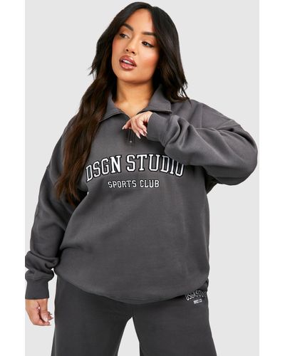 Boohoo Dsgn Studio Applique Oversized Half Zip Sweatshirt - Gray