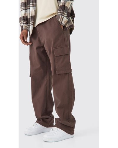 BoohooMAN Fixed Waist Relaxed Fit Cargo Trouser - Brown
