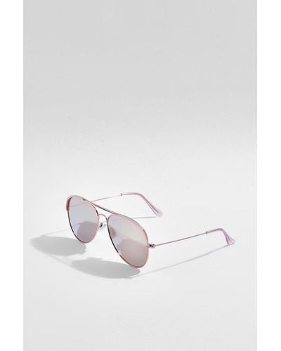 Boohoo Gafas De Sol De Aviador Con Lentes Rosas Doradas - Blanco