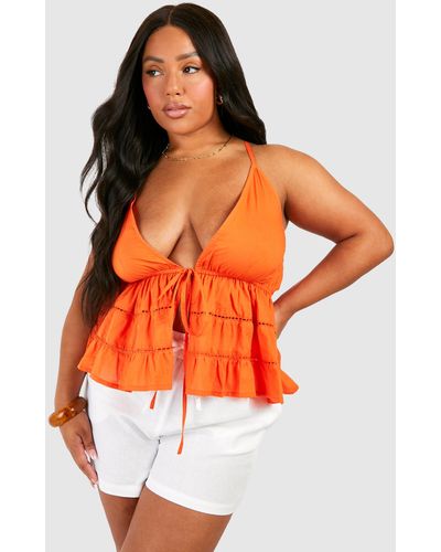 Boohoo Plus Cotton Crochet Trim Strappy Cami - Orange