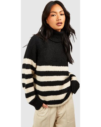 Boohoo Stripe Roll Neck Sweater - Black