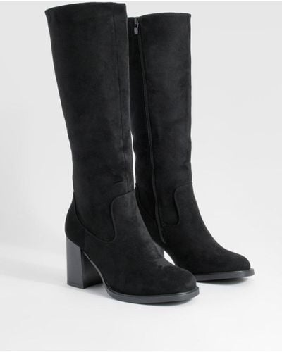 Boohoo Platform Block Heel Knee High Boots - Black