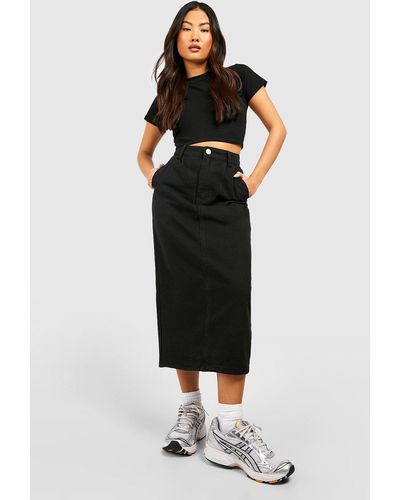 Boohoo Petite Denim Midi Skirt - Black