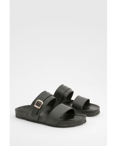 Boohoo Wide Fit Double Strap Footbed Sliders - Black