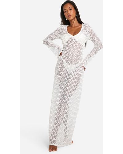 Boohoo Textured Lace Beach Maxi Cover-Up Dress - Blanco