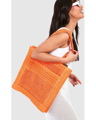 Boohoo Straw Tote Bag - Orange