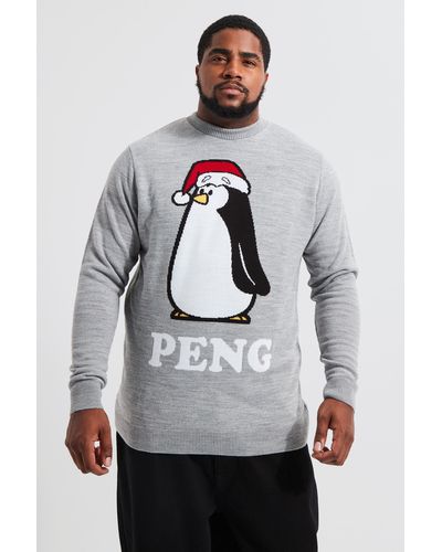 BoohooMAN Plus Peng Novelty Christmas Sweater - Gray