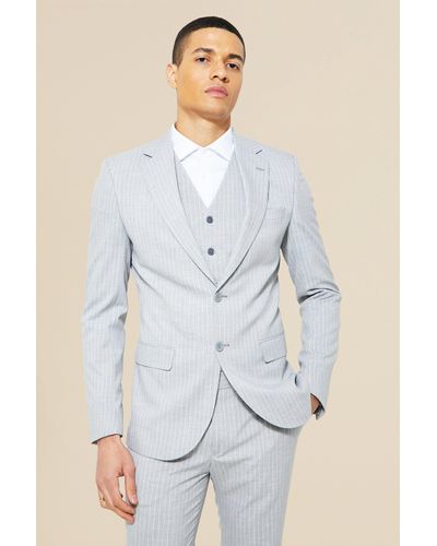 BoohooMAN Skinny Single Breasted Pinstripe Suit Jacket - Gray