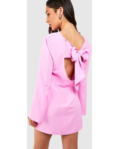 Boohoo Petite Bow Detail Open Back Mini Dress - Pink