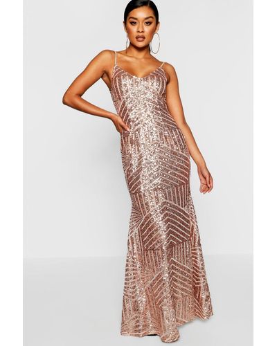 Boohoo Sequin & Mesh Strappy Maxi Party Dress - Pink