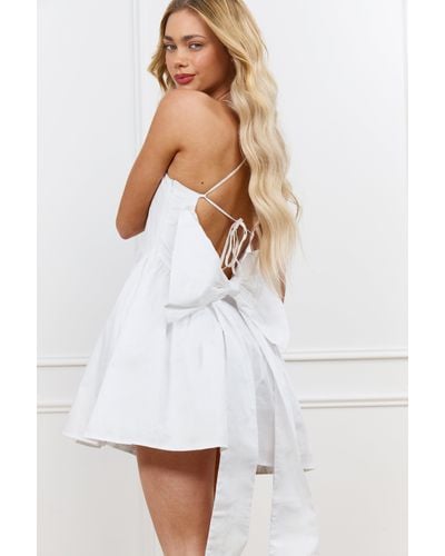 Boohoo Cotton Bow Back Mini Dress - White