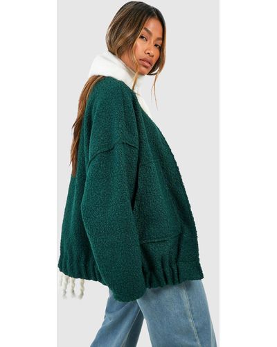 Boohoo Oversized Wool Look Bomber Jacket - Green