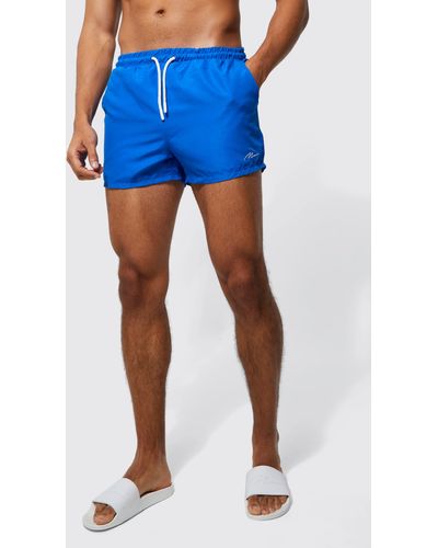 BoohooMAN Man Signature Short Length Swim Shorts - Blue