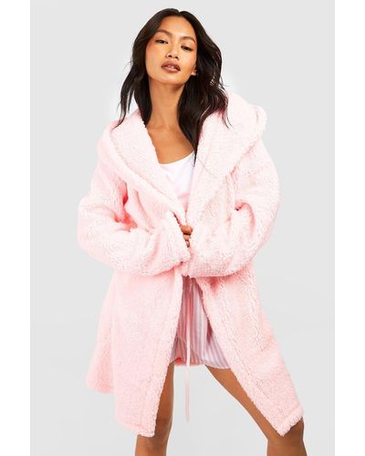 Boohoo Pom Pom Fleece Robe - Pink