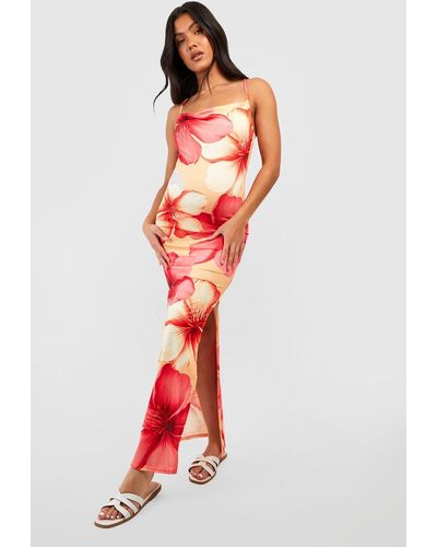 Boohoo Maternity Floral Print Cowl Front Maxi Dress - Red