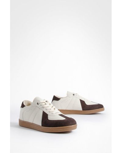 Boohoo Contrast Panel Gum Sole Flat Sneakers - White