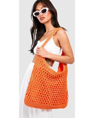 Boohoo Slouchy Straw Beach Bag - Orange