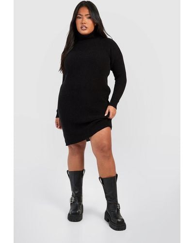 Boohoo Plus Turtleneck Sweater Dress - Black