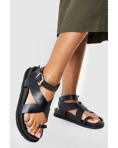Boohoo Wide Fit Cross Strap Toe Post Sandals - Black