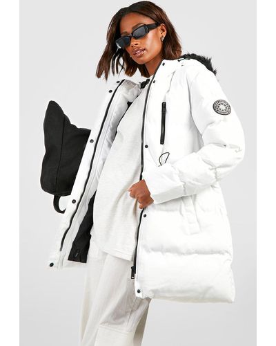 Boohoo Luxe Technical Faux Fur Trim Parka Coat - White