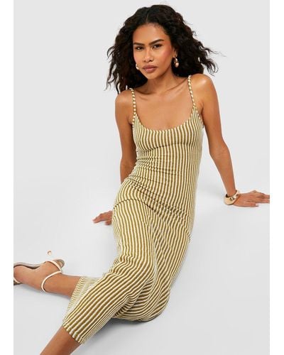Boohoo Strappy Scoop Neck Stripe Knitted Maxi Dress - Green