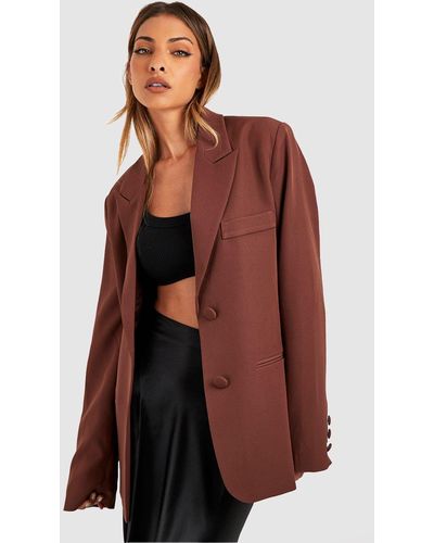 Boohoo Single Breasted Relaxed Fit Tailored Blazer - Brown