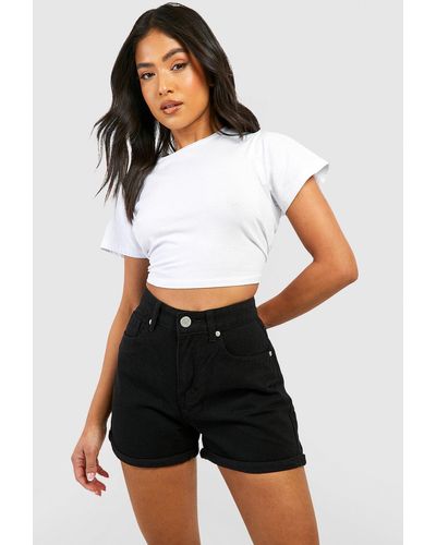 Boohoo Petite Denim High Waisted Turned Up Hem Shorts - White